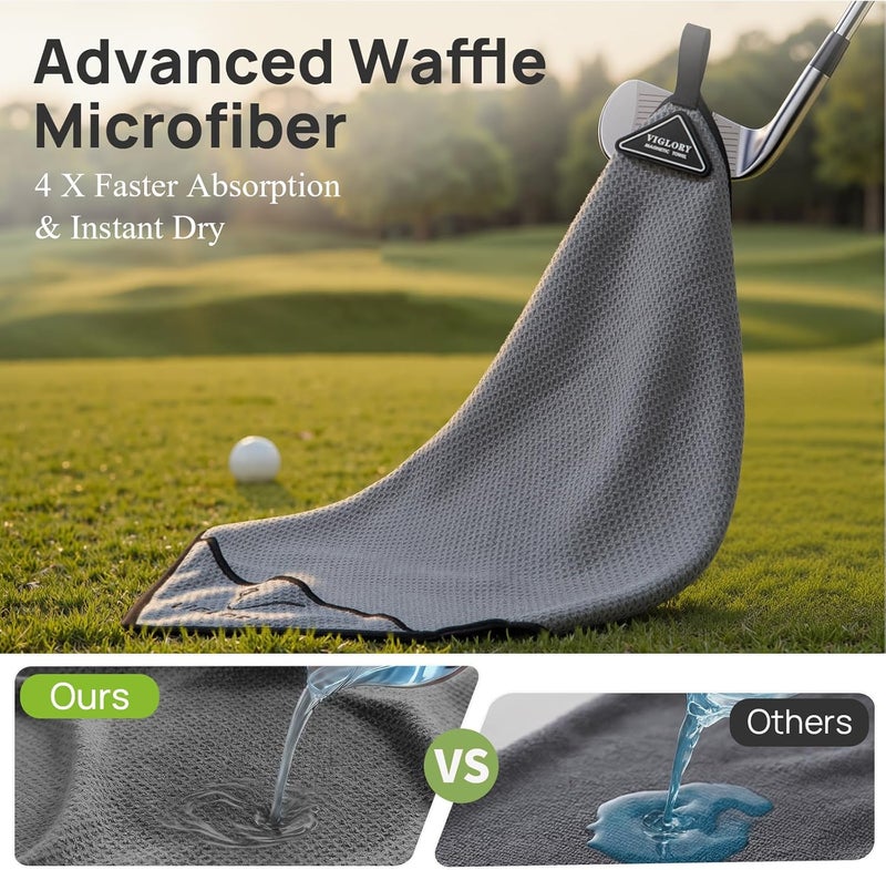 VIGLORY Magnetic Golf Towel for Bag 18" x 18" with Clip Exclusive Cleaning Pocket Microfiber Waffle Ultra Absorbent Club Ball Cleaner Essential Golf Accessories and Gifts for Men Women(Grey 1 Pack) - Image 5